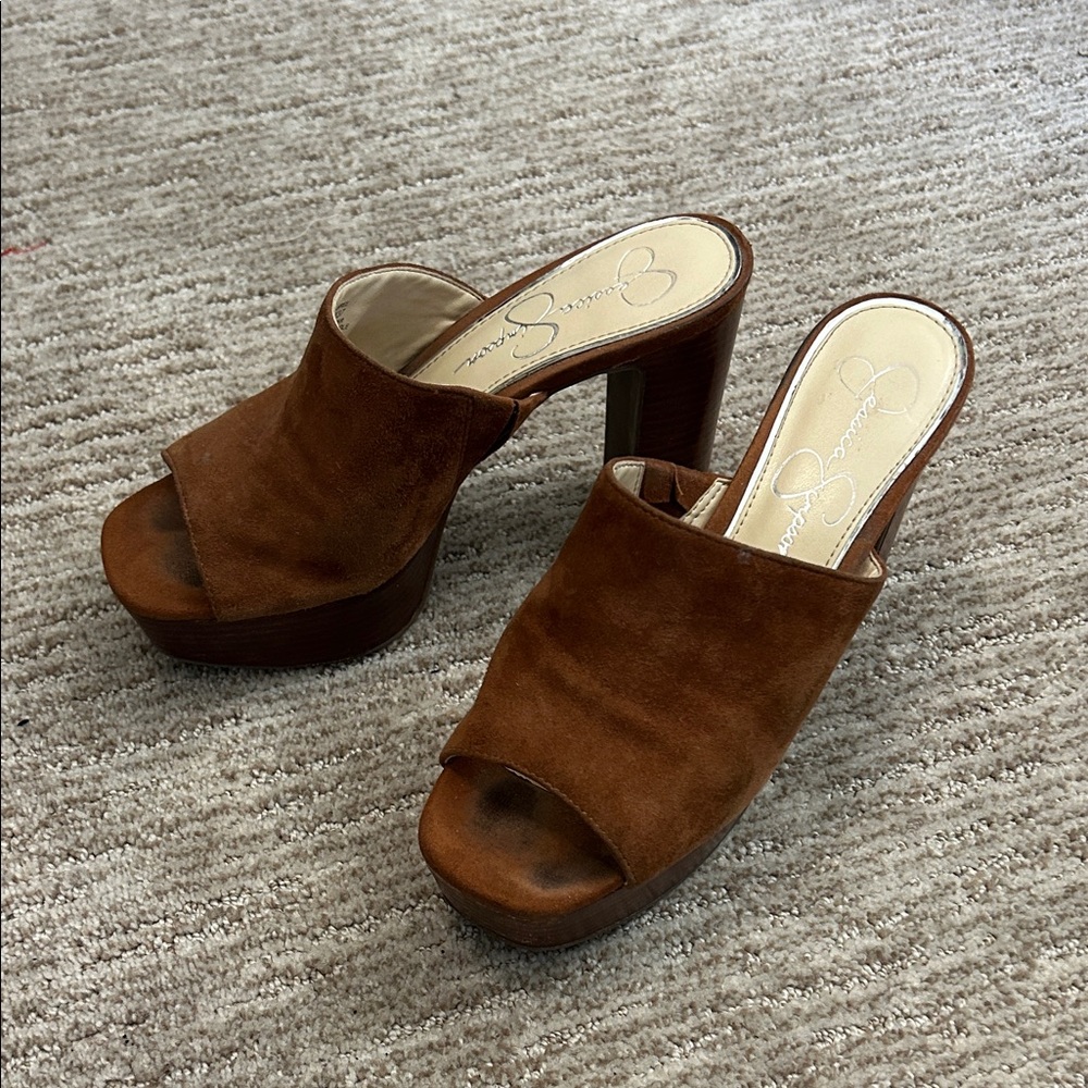 Jessica Simpson Brown Suede Platform Mule Sandals